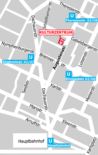 Lageplan Kulturzentrum der Aktion Lebensqualität, Augustenstraße 43 Rgb., 80333 München